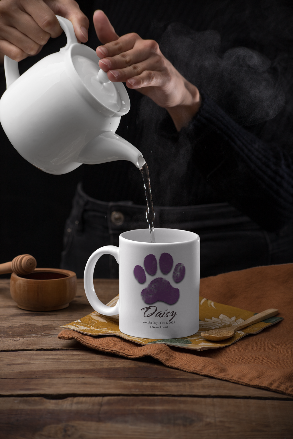 Personalized Paw Print Mug | Custom Pet Memorial Mug | Dog or Cat Remembrance Gift | Gotcha Day Coffee Mug | Pet Lover Gift