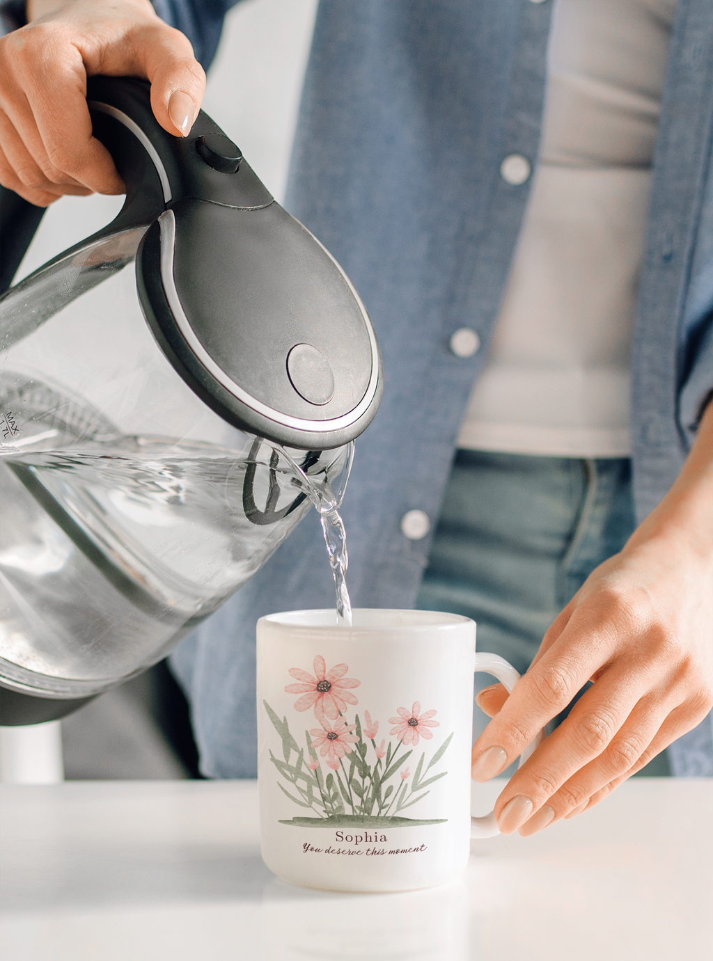 Personalized Floral Mug with Name – Custom Flower Coffee Cup, You Deserve This Moment Mug, Gift for Her, Birthday Gift, Self Care Gift