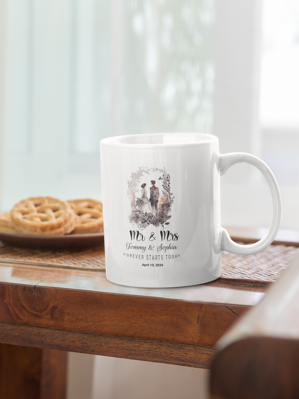 Personalized Wedding Mug Mr & Mrs, Custom Couple Names Coffee Mug, Forever Starts Today Gift, Wedding Gift for Bride and Groom, Anniversary Keepsake