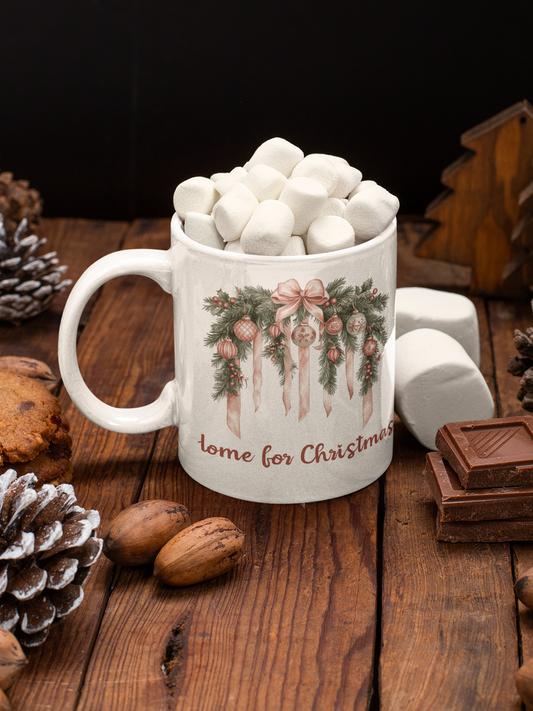 Pink Christmas Mug – Home for Christmas Coffee Cup,Home for Christmas Mug, Coquette Christmas Mug, Christmas Coffee Cup y Holiday Gift for Her.