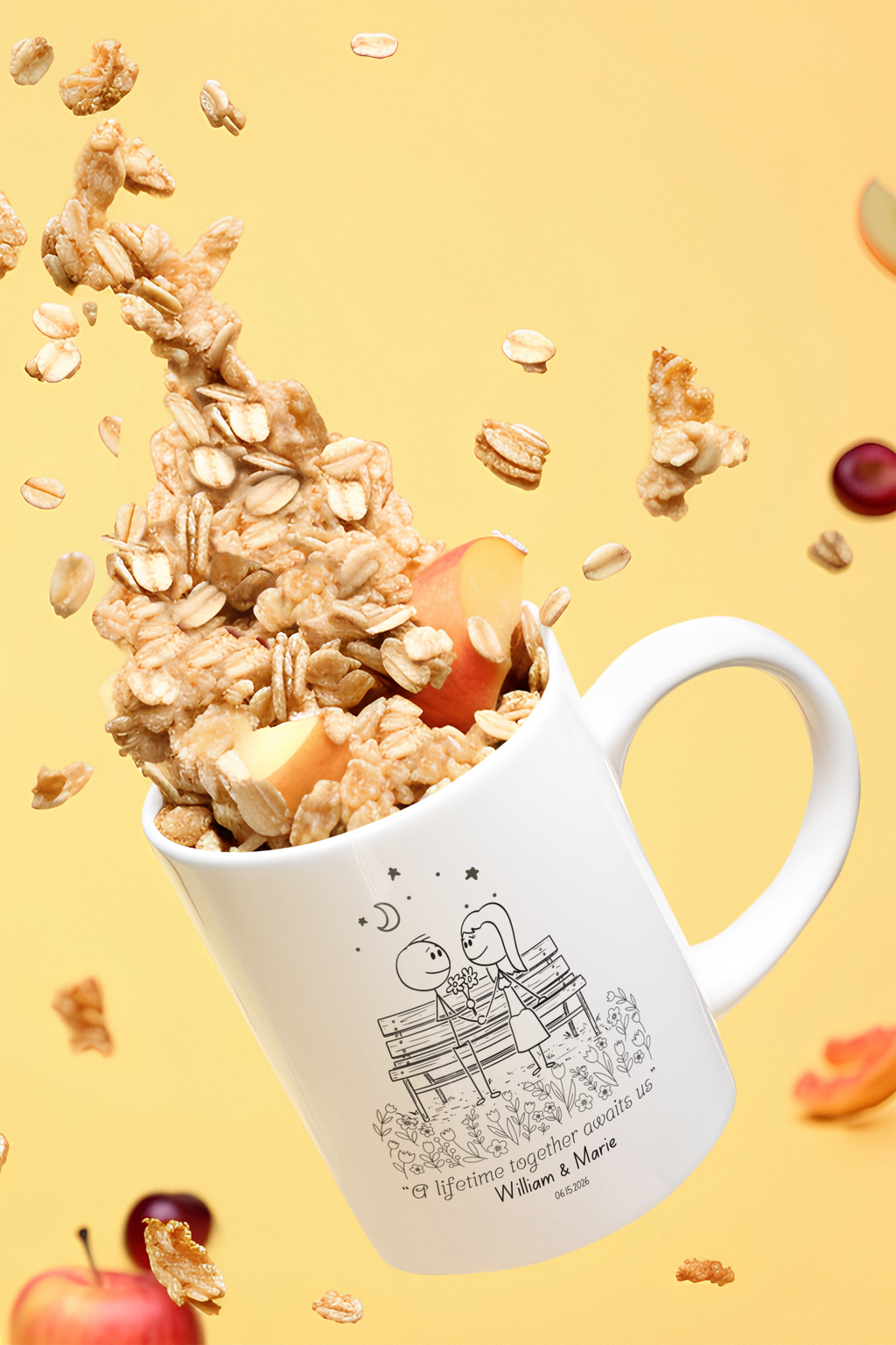 Personalized Wedding Mug for Couple – “A Lifetime Together Awaits Us” Custom Coffee Cup, Romantic Engagement Gift, Bride & Groom Mug with Names and Date