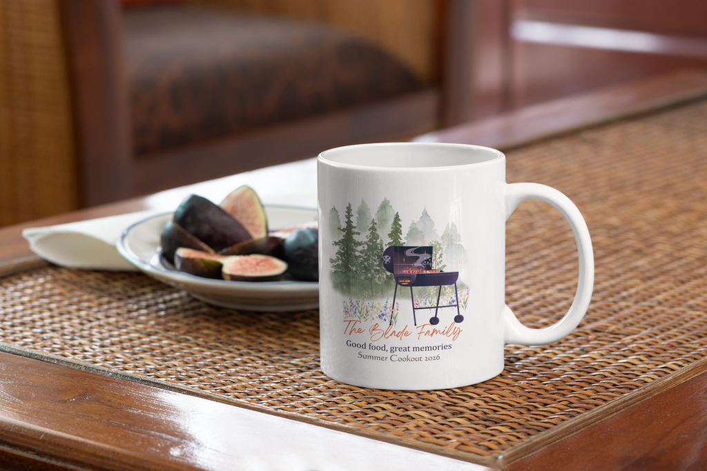 Personalized Family BBQ Mug, Custom Summer Cookout Mug, Family Reunion Gift, Custom Last Name Coffee Mug, BBQ Lover Gift, Camping Mug