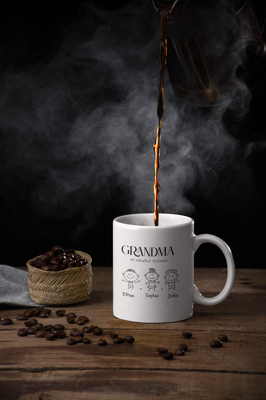Personalized Grandma Mug with Kids Names, My Greatest Blessings Mug, Custom Grandkids Gift, Nana Mom Mug, Family Coffee Cup Gift