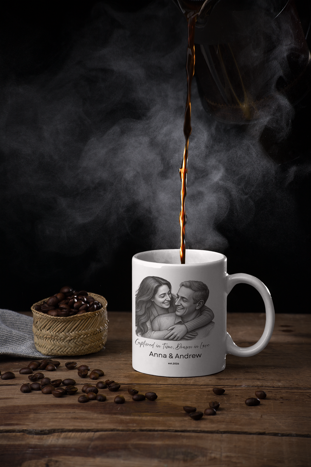 Custom Pencil Sketch Photo Mug, Personalized Portrait Mug from Photo, Couple Gift, Anniversary Gift, Minimalist Line Art Mug, Family & Memorial Keepsake