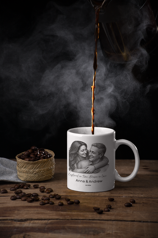 Custom Pencil Sketch Photo Mug, Personalized Portrait Mug from Photo, Couple Gift, Anniversary Gift, Minimalist Line Art Mug, Family & Memorial Keepsake