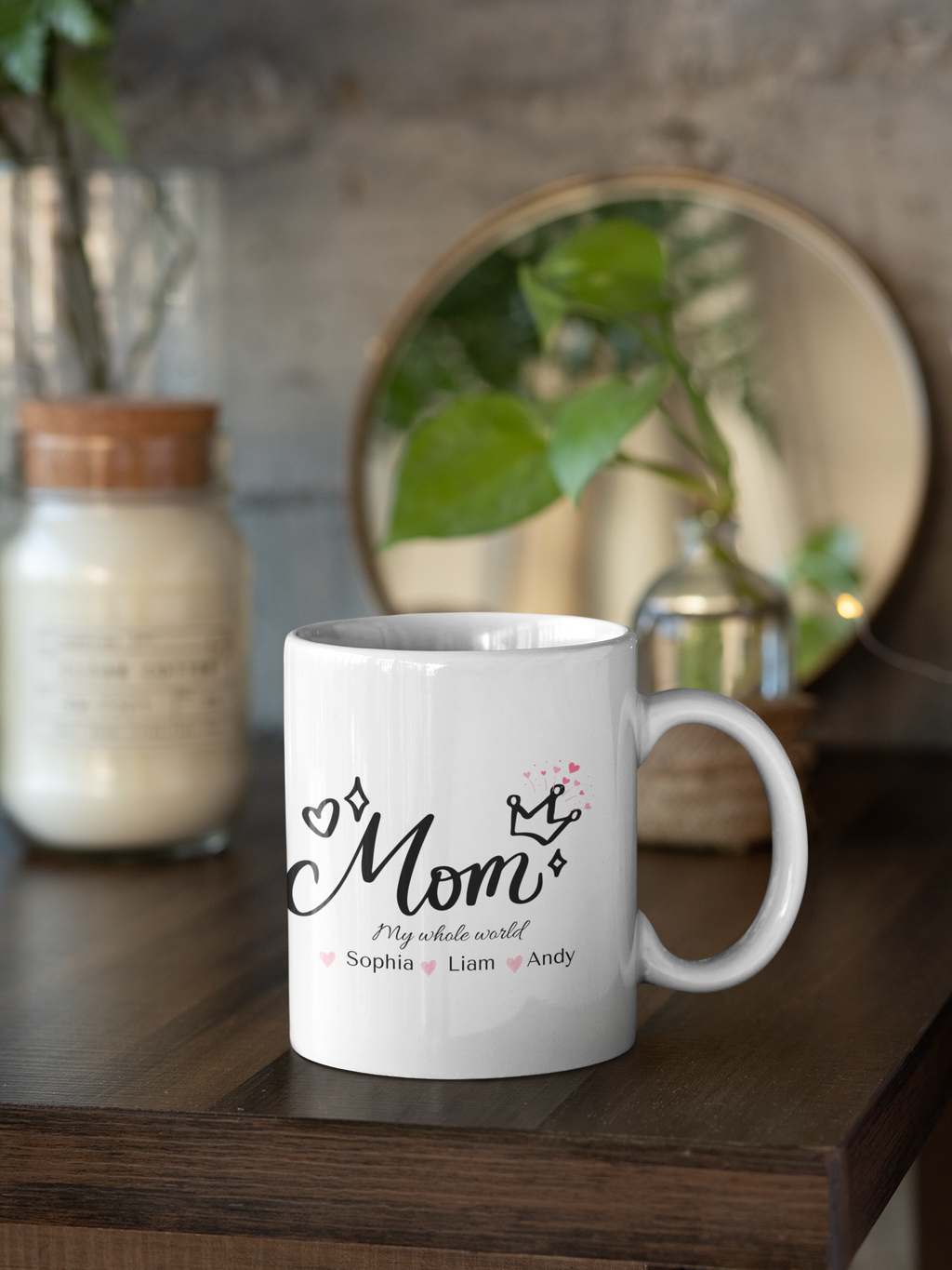 Mom Personalized Mug – Kids Names Coffee Mug – “My Whole World” Custom Gift for Mom – Mother’s Day Mug