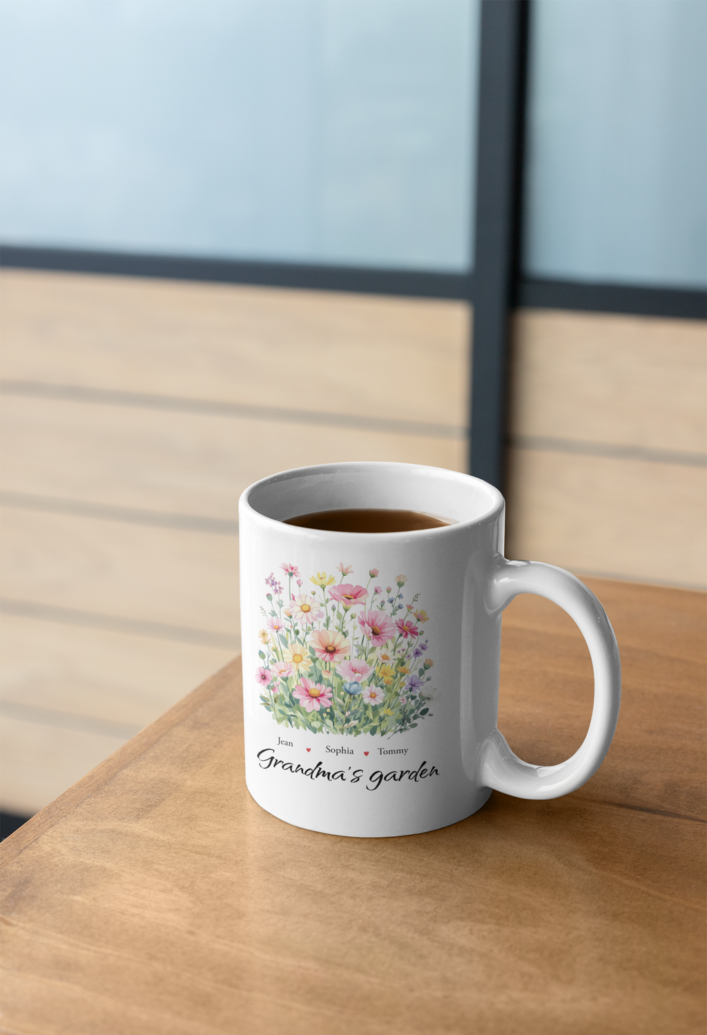 Personalized Grandma’s Garden Mug with Names, Custom Floral Mug for Grandma, Nana Mimi Mom Gift, Grandchildren Names Coffee Mug, Mother’s Day Gift