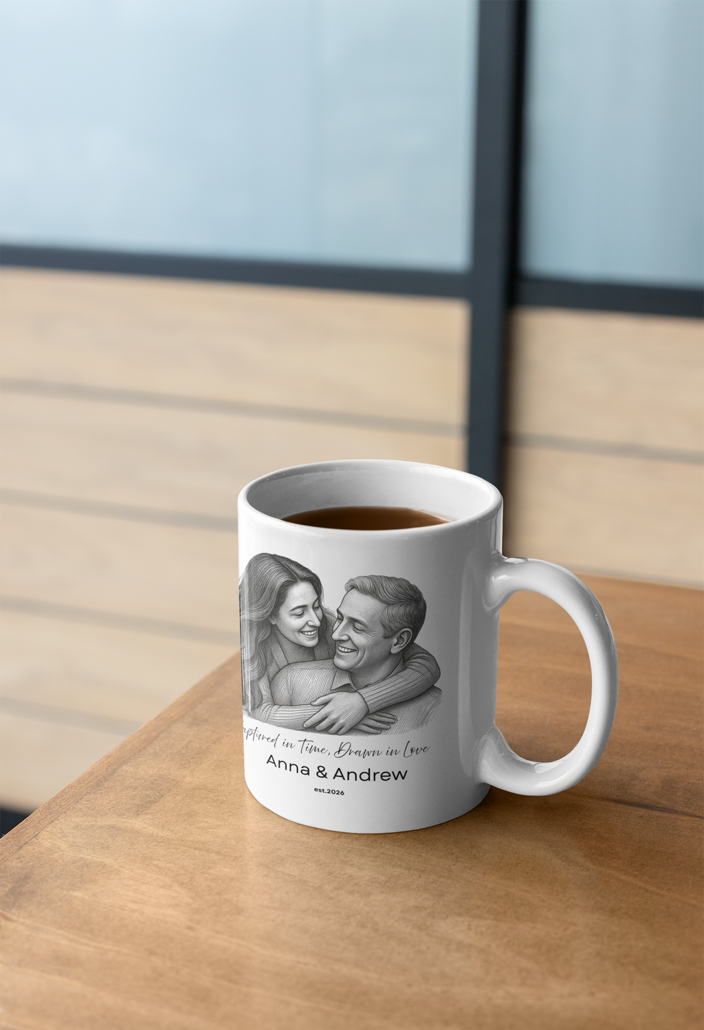 Custom Pencil Sketch Photo Mug, Personalized Portrait Mug from Photo, Couple Gift, Anniversary Gift, Minimalist Line Art Mug, Family & Memorial Keepsake
