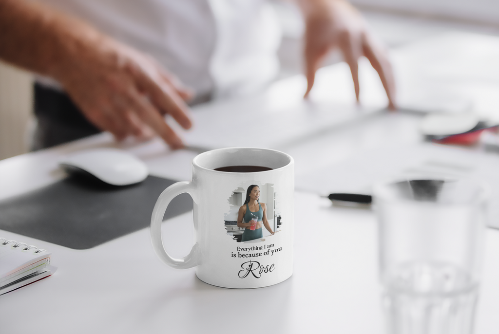 Personalized Photo Mug – Everything I Am Is Because of You | Custom Name Coffee Mug Gift for Mom