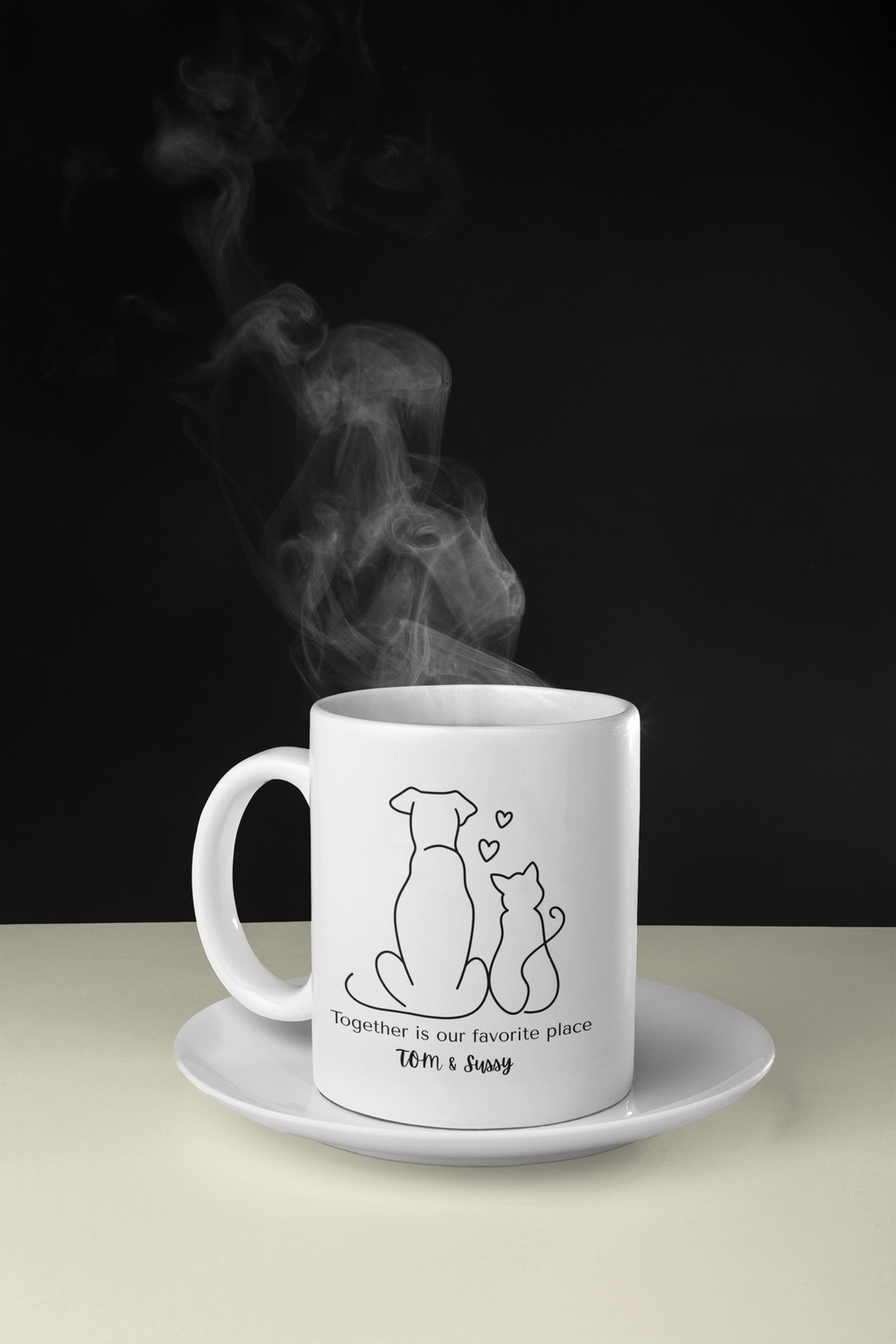 Personalized Dog and Cat Mug – Together Is Our Favorite Place | Custom Pet Names Mug | Dog & Cat Lover Gift | Pet Parent Coffee Cup