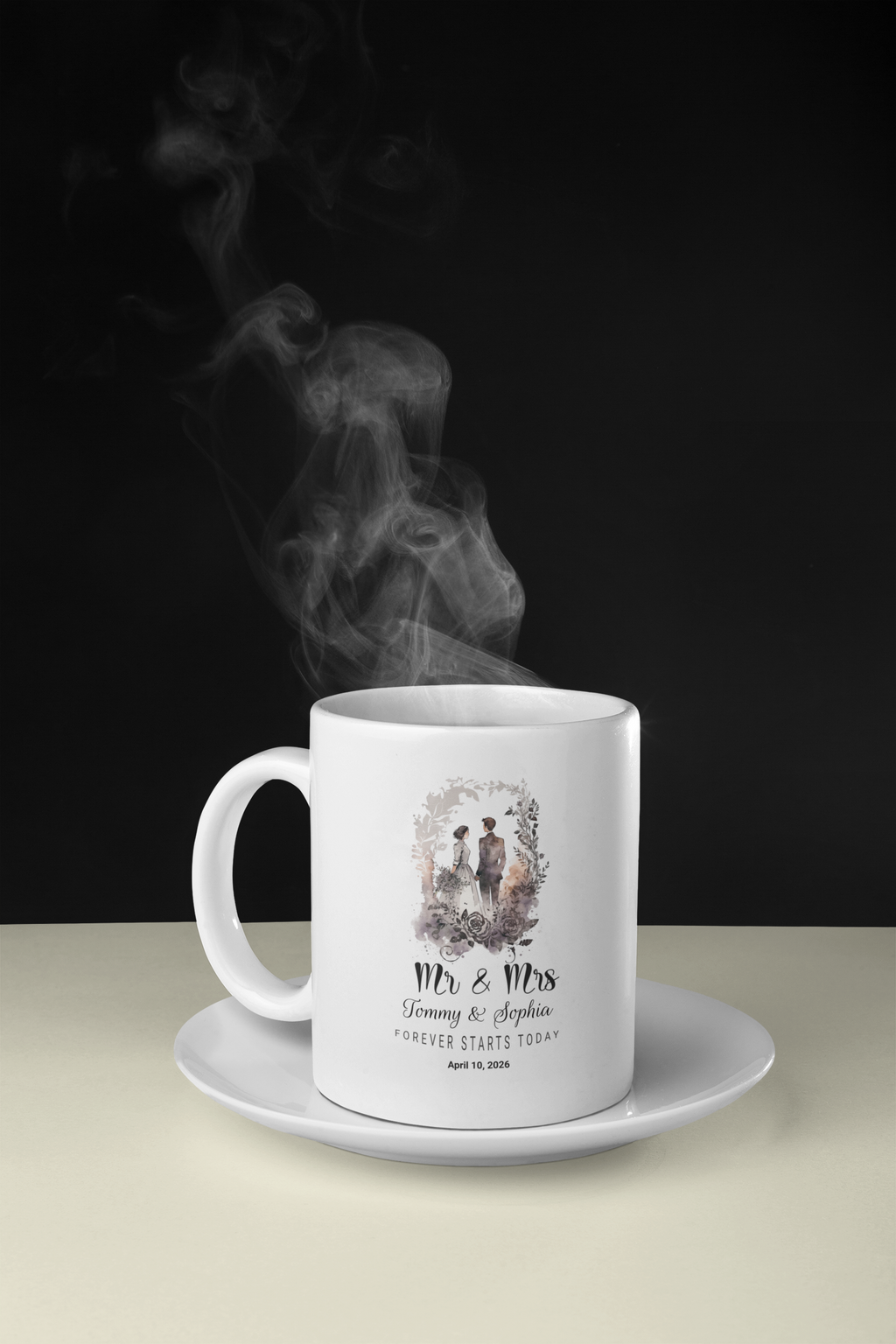 Personalized Wedding Mug Mr & Mrs, Custom Couple Names Coffee Mug, Forever Starts Today Gift, Wedding Gift for Bride and Groom, Anniversary Keepsake