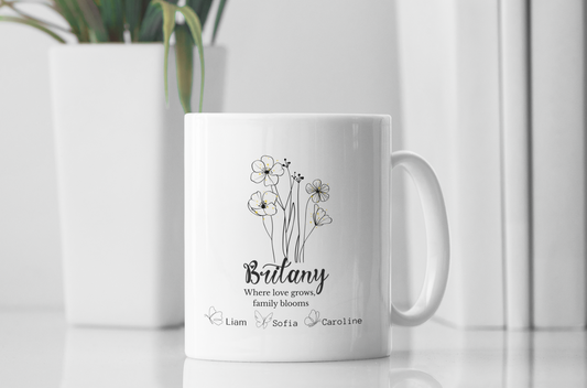 Personalized Mom Mug with Kids Names | Custom Birth Flower Mug for Mom | Mother’s Day Gift | Minimalist Floral Coffee Cup | Gift for Mom or Grandma