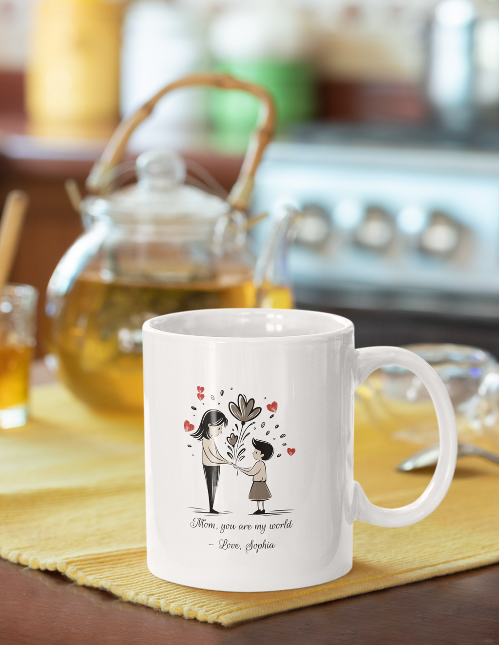 Personalized Mom Mug with Kids Name – “Mom You Are My World” Custom Mother’s Day Gift, Cute Daughter to Mom Coffee Cup, Gift for Mom from Daughter