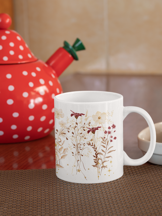 Vintage Floral Mug – Aesthetic Coffee Mug, Elegant Botanical Design, Gift for Her, Cozy Home Decor