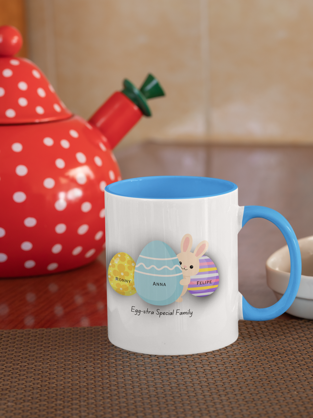 Personalized Easter Family Mug – Custom Egg Name Mug with Bunny | Egg-stra Special Family Gift for Mom or Parents