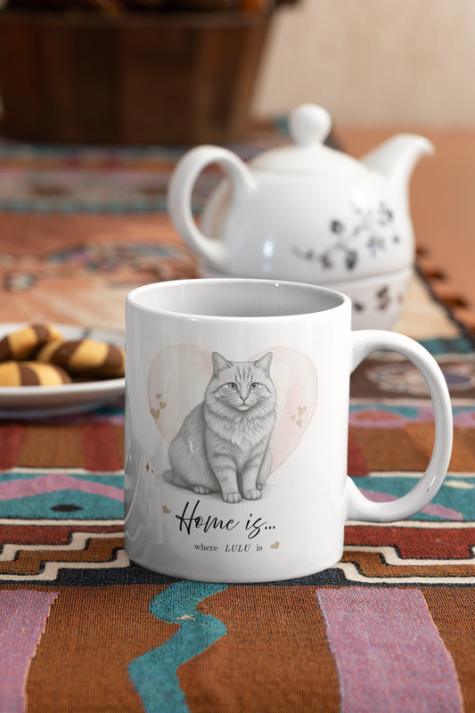 Personalized Cat Mug – Home Is Where Your Cat Is, Custom Pet Portrait Mug, Cat Lover Gift, Pet Memorial Mug, Custom Cat Drawing Mug