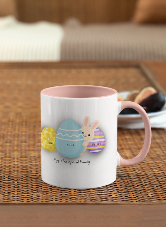 Personalized Easter Family Mug – Custom Egg Name Mug with Bunny | Egg-stra Special Family Gift for Mom or Parents
