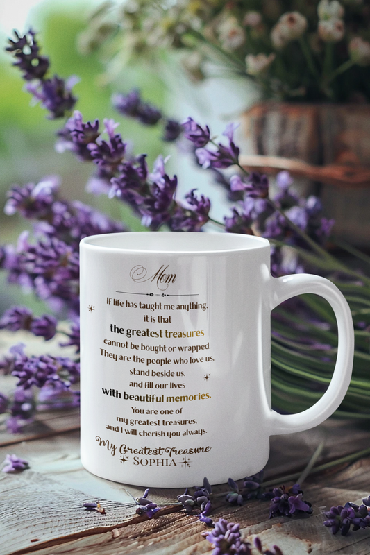 Custom Mom Mug with Emotional Quote | Personalized Treasure Coffee Cup,Personalized Family Treasure Mug - Custom Gift for Mom, Daughter, Grandma, Aunt - Heartfelt Quote Coffee Cup with Name