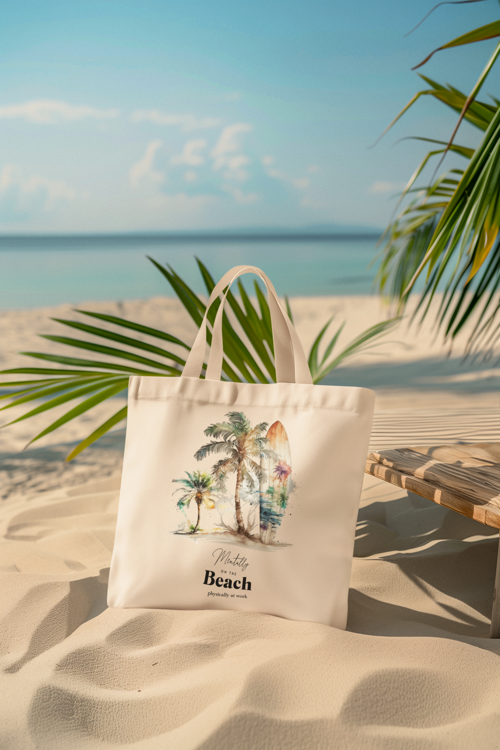 Mentally at the Beach Tote Bag – Funny Summer Bag, Beach Lover Gift, Tropical Aesthetic Tote, Vacation Vibes Shopper Bag