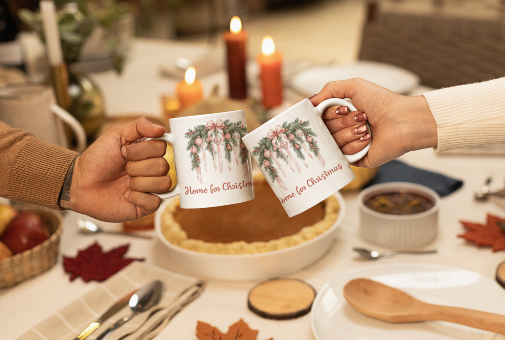 Pink Christmas Mug – Home for Christmas Coffee Cup,Home for Christmas Mug, Coquette Christmas Mug, Christmas Coffee Cup y Holiday Gift for Her.