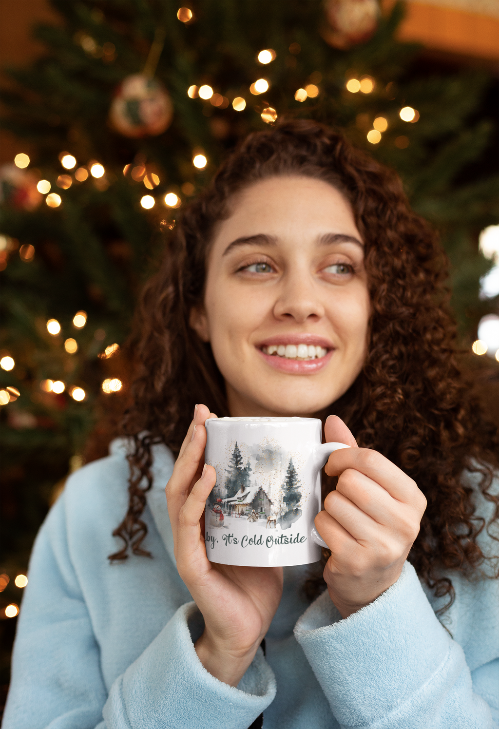 Baby It's Cold Outside Mug | Cozy Winter Coffee Mug | Christmas Cabin Watercolor Mug | Snowy Cottage Ceramic Cup | Holiday Gift