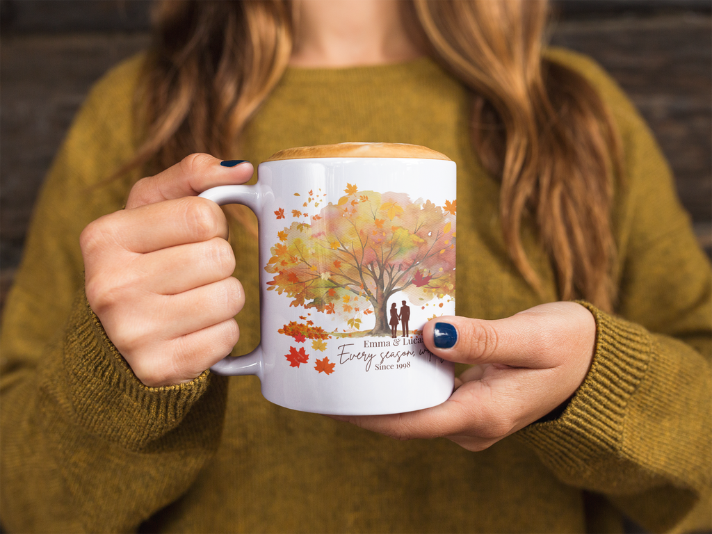 Personalized Couple Mug – Autumn Golden Tree Love Gift with Names and Year