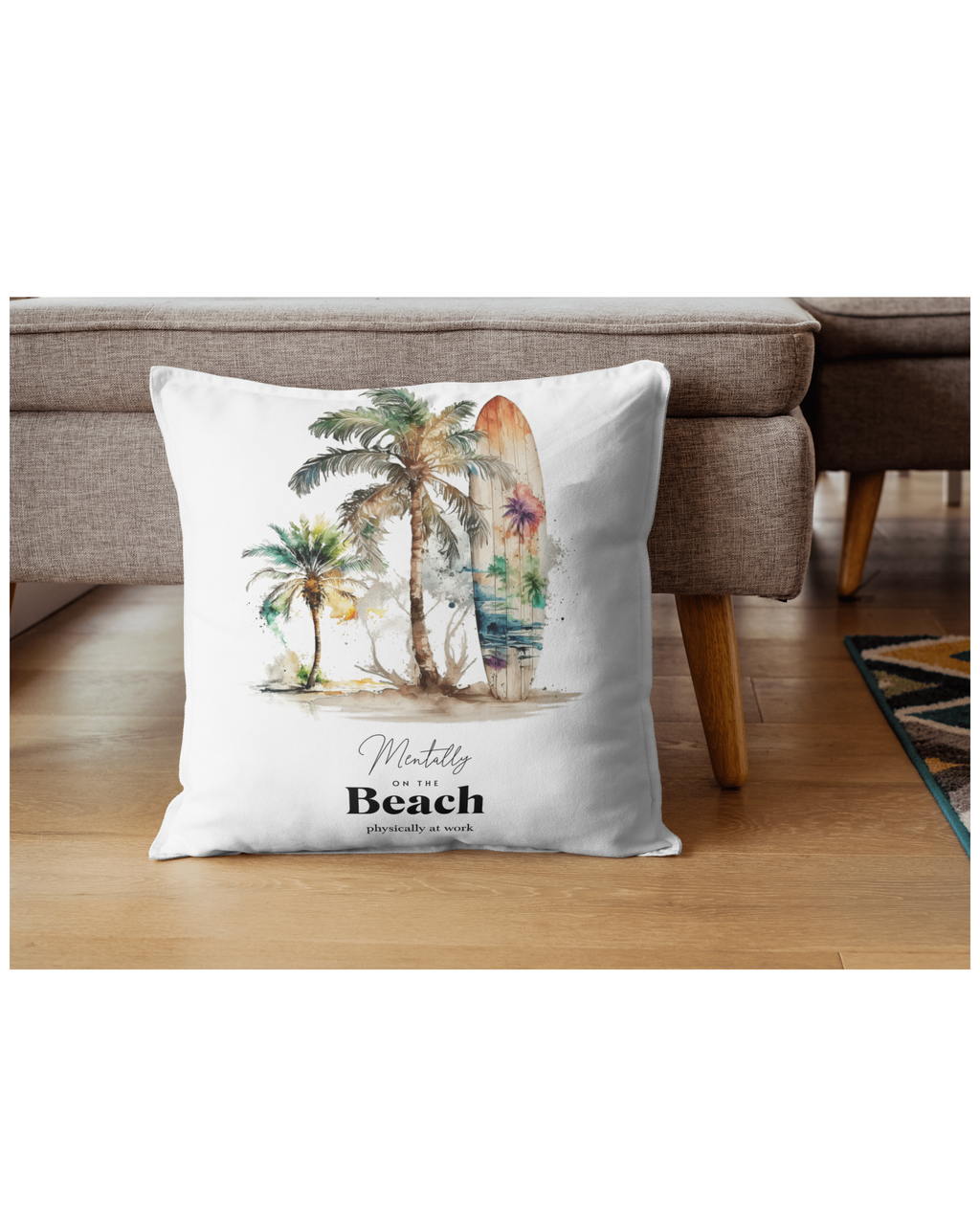 Mentally at the Beach Pillow – Summer Decor Cushion, Beach Lover Gift, Tropical Aesthetic Throw Pillow, Vacation Home Decor