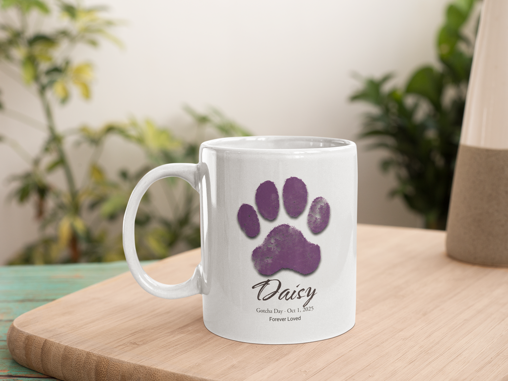Personalized Paw Print Mug | Custom Pet Memorial Mug | Dog or Cat Remembrance Gift | Gotcha Day Coffee Mug | Pet Lover Gift
